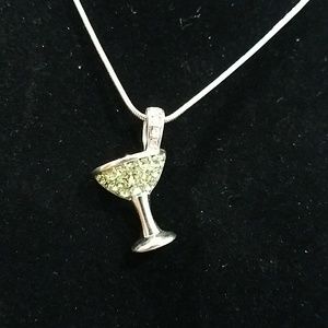 Lia Sophia Sterling Silver Green Martini Pendant